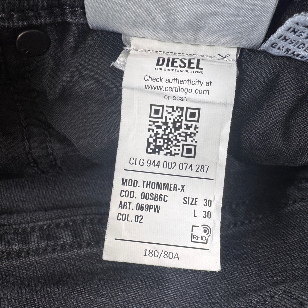 Diesel Thommer Slim Jeans Mens 30x29 Dark Gray Faded Stretch Denim - Picture 9 of 9